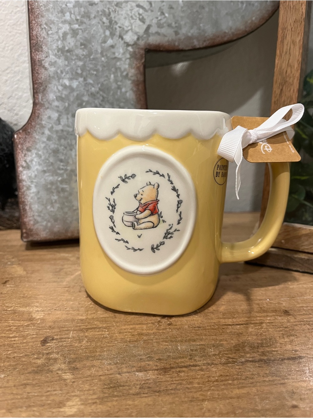 Rae Dunn Disney Dbl Sided Mug w/ Pooh Medallion, “warm breezes and simple joys”